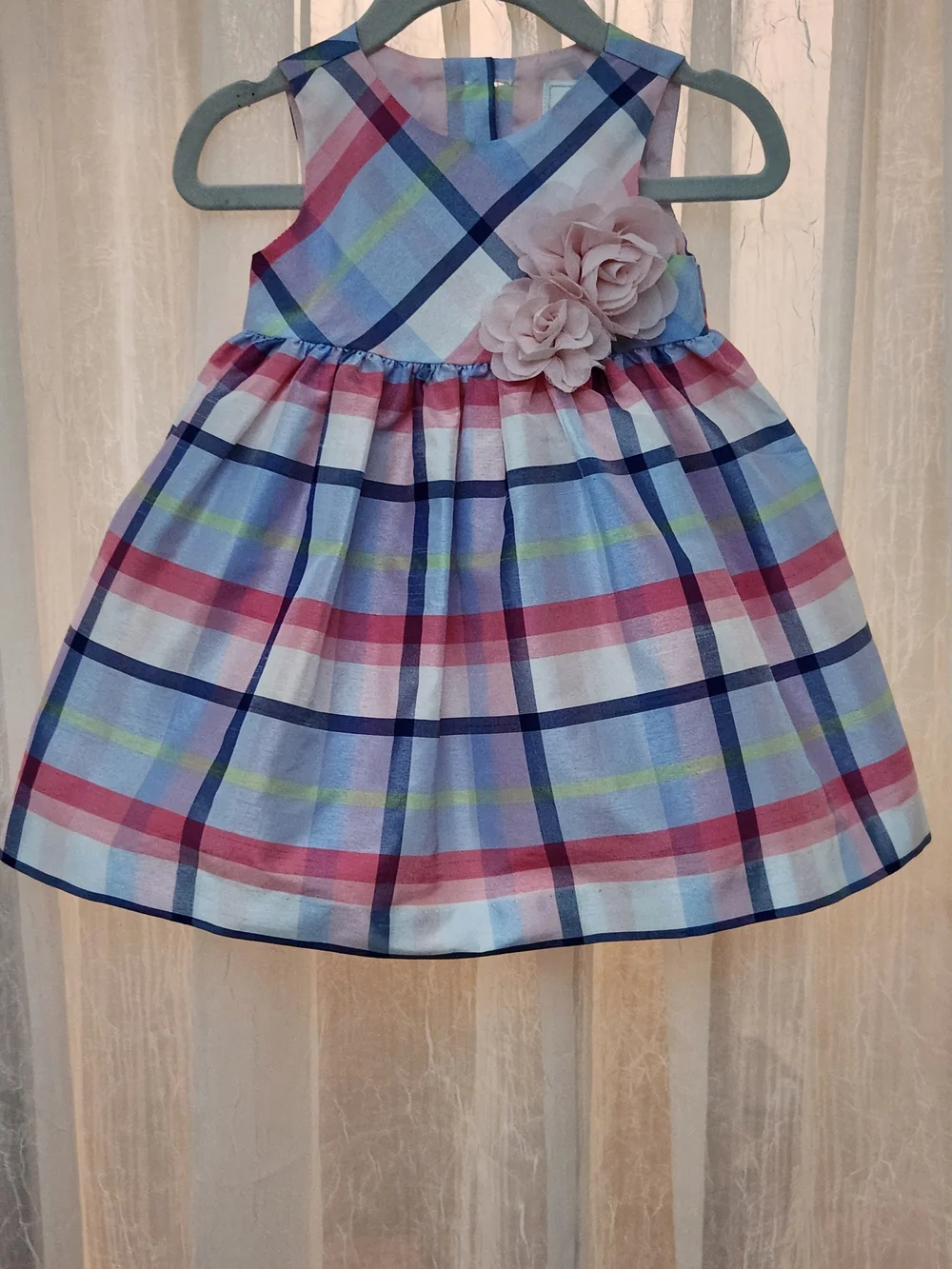 Gymboree Plaid Sleeveless Dress w/Pink Floral Accent, Sz-3/6, EPreLC